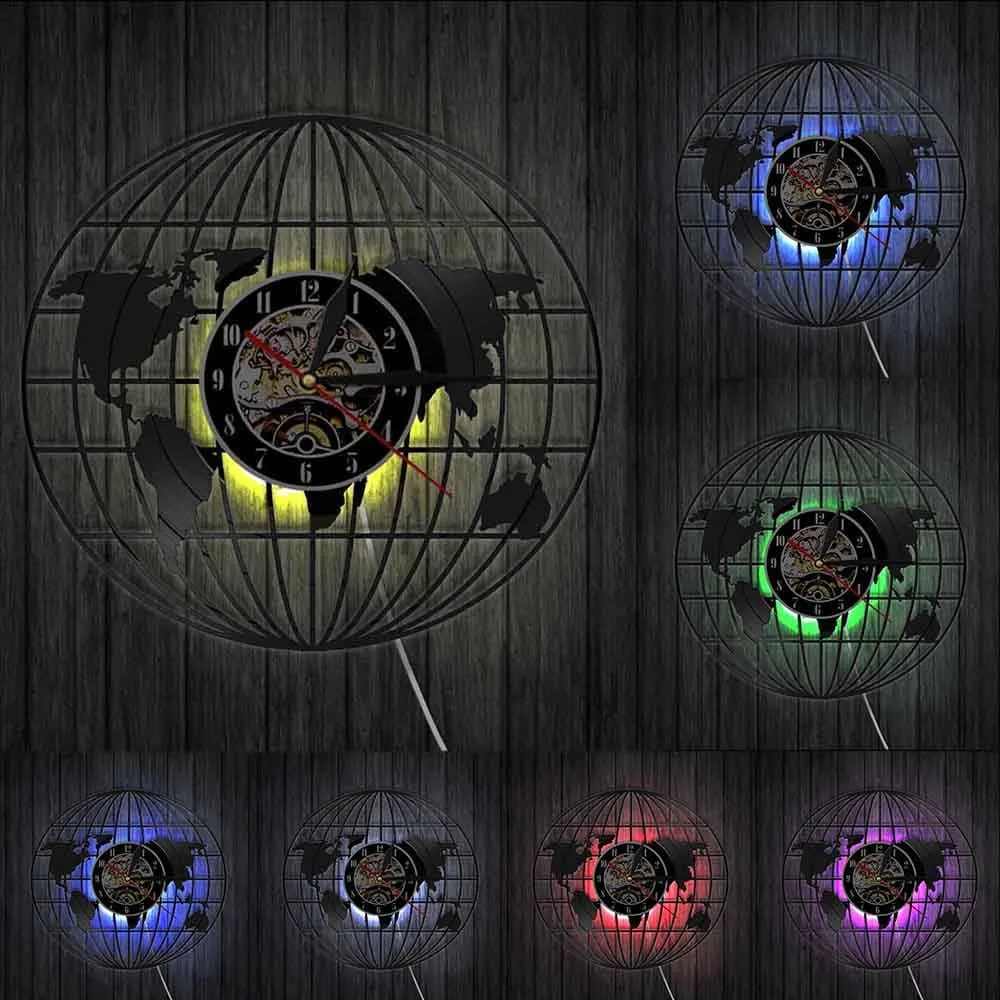 3d Globe Map of Earth Vinyl Record Led Vinyl Record Wall Clock