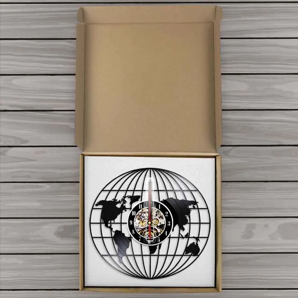 3d Globe Map of Earth Vinyl Record Led Vinyl Record Wall Clock