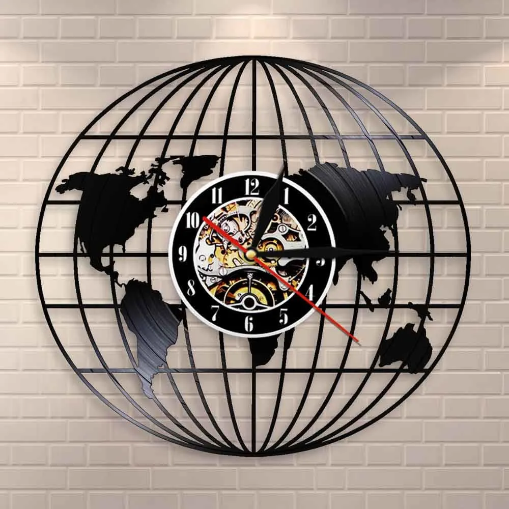 3d Globe Map of Earth Vinyl Record Led Vinyl Record Wall Clock