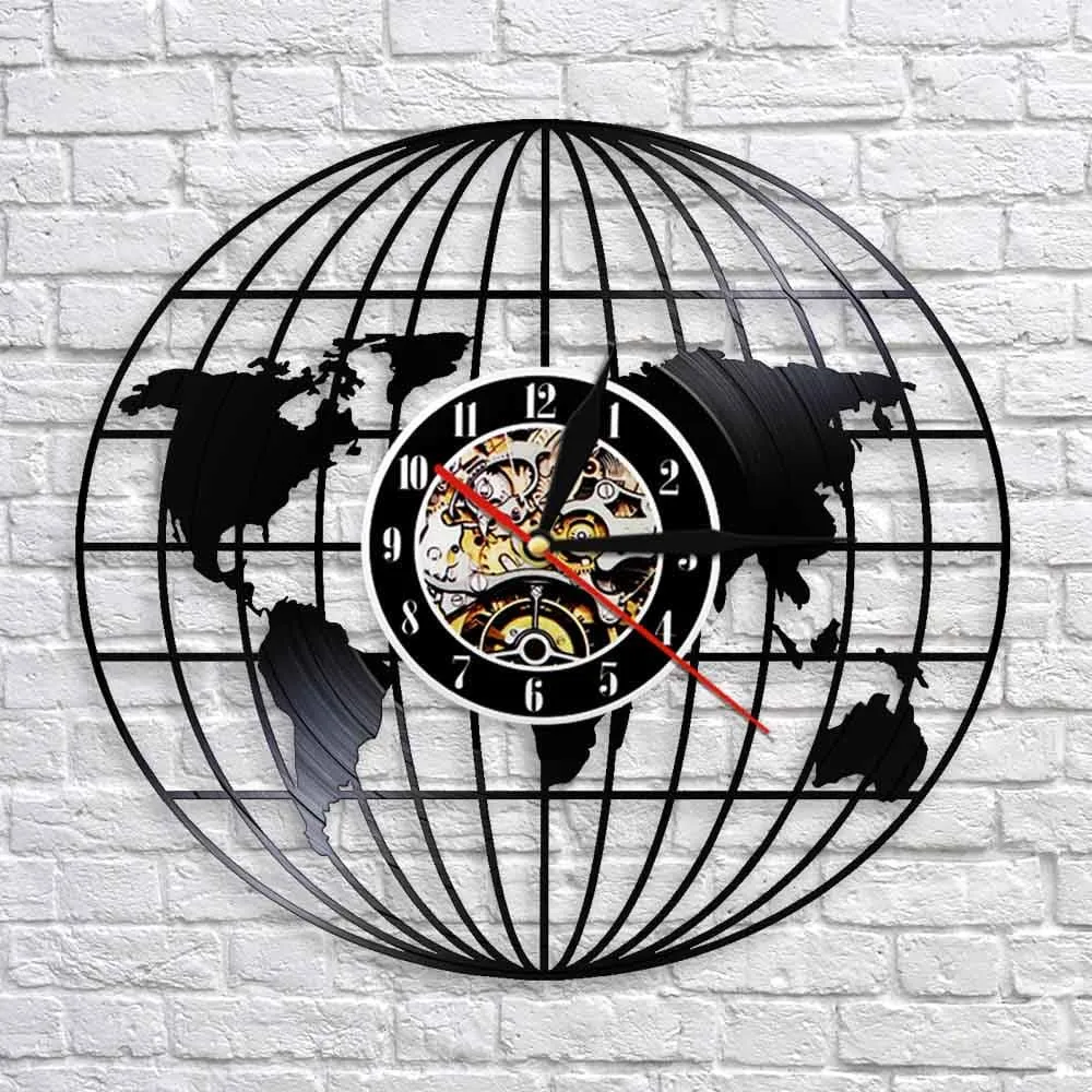 3d Globe Map of Earth Vinyl Record Led Vinyl Record Wall Clock