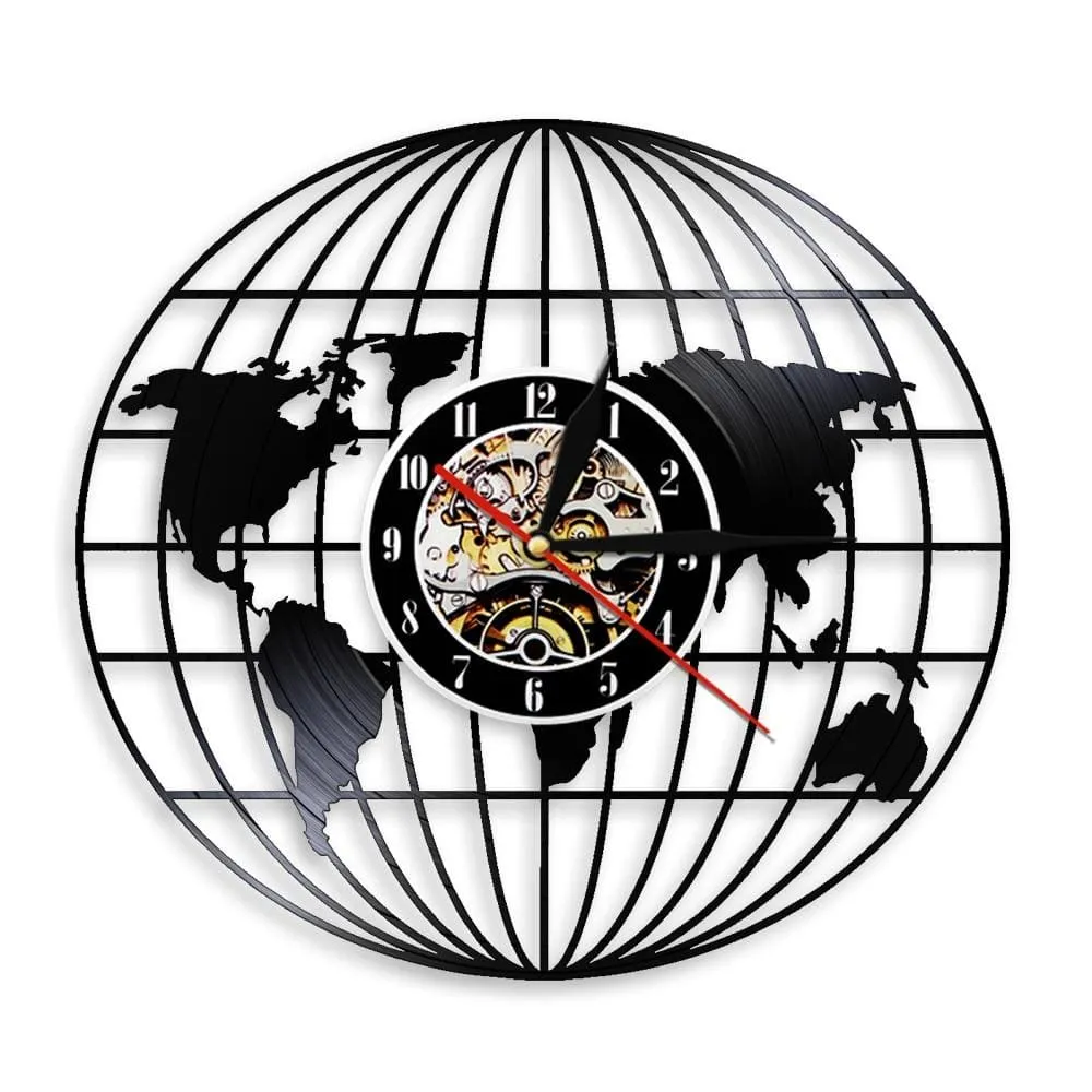 3d Globe Map of Earth Vinyl Record Led Vinyl Record Wall Clock