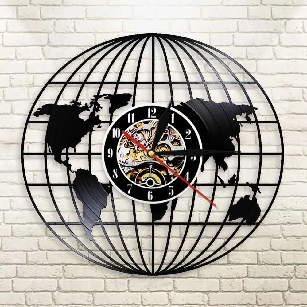 3d Globe Map of Earth Vinyl Record Led Vinyl Record Wall Clock