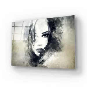 A Woman's Face in Ink Glass Wall Art