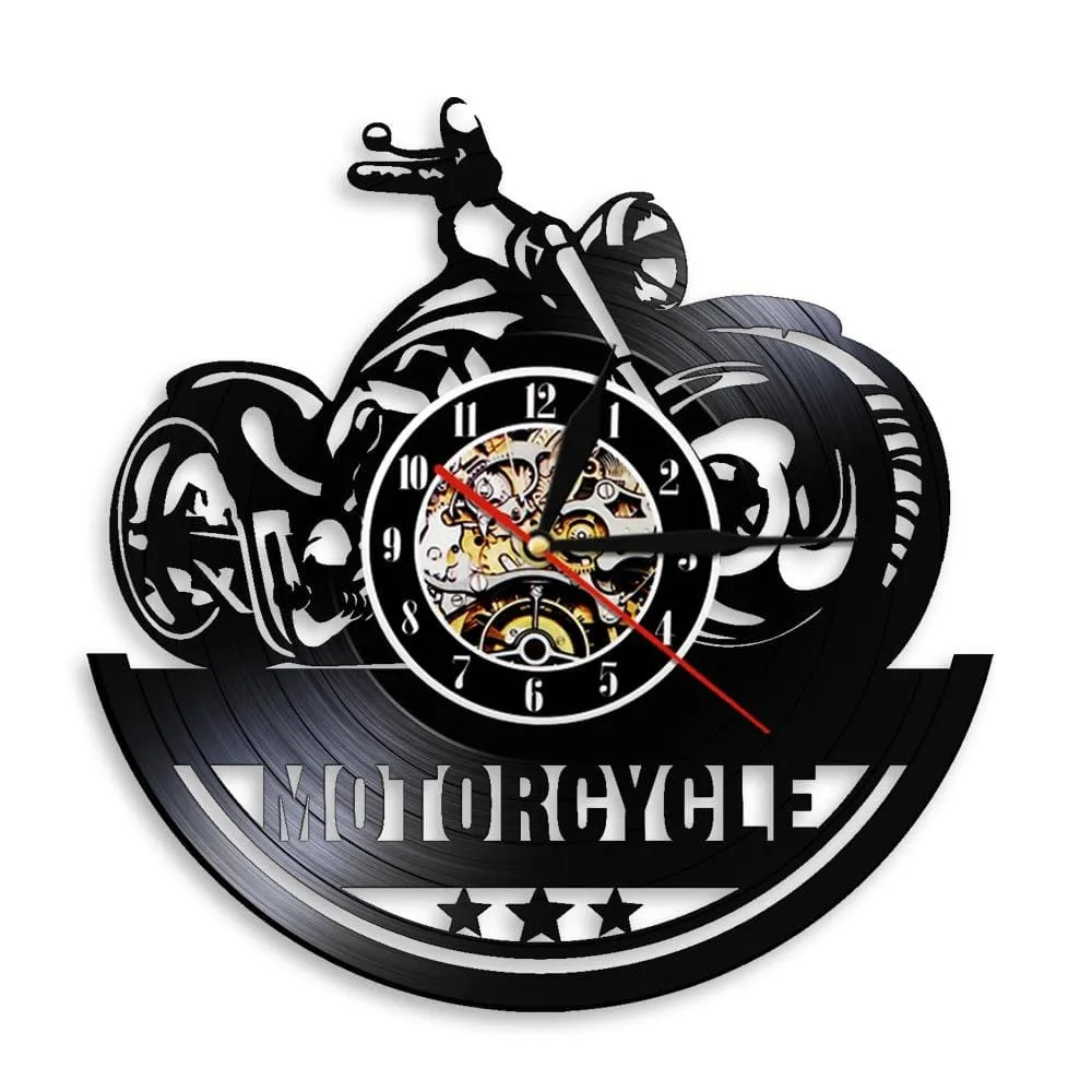 American Classic Motorcycle Wall Art Led Vinyl Record Wall Clock Garage Sign