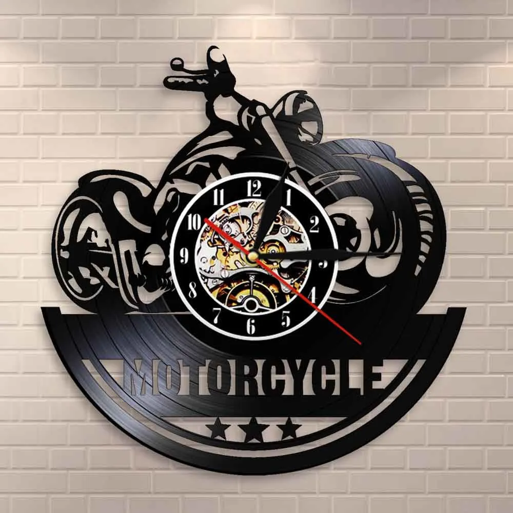 American Classic Motorcycle Wall Art Led Vinyl Record Wall Clock Garage Sign