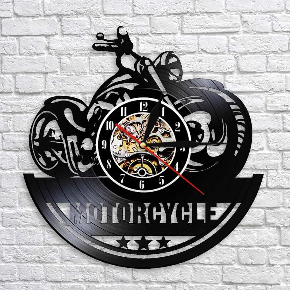 American Classic Motorcycle Wall Art Led Vinyl Record Wall Clock Garage Sign