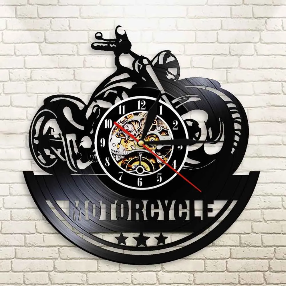 American Classic Motorcycle Wall Art Led Vinyl Record Wall Clock Garage Sign