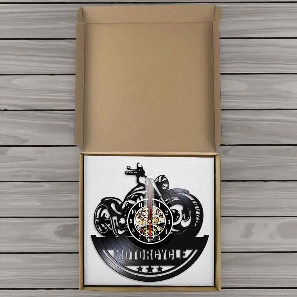 American Classic Motorcycle Wall Art Led Vinyl Record Wall Clock Garage Sign