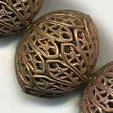 b18-0113-Solid brass filigree large flattened round beads, 16x20mm. Pkg of 1