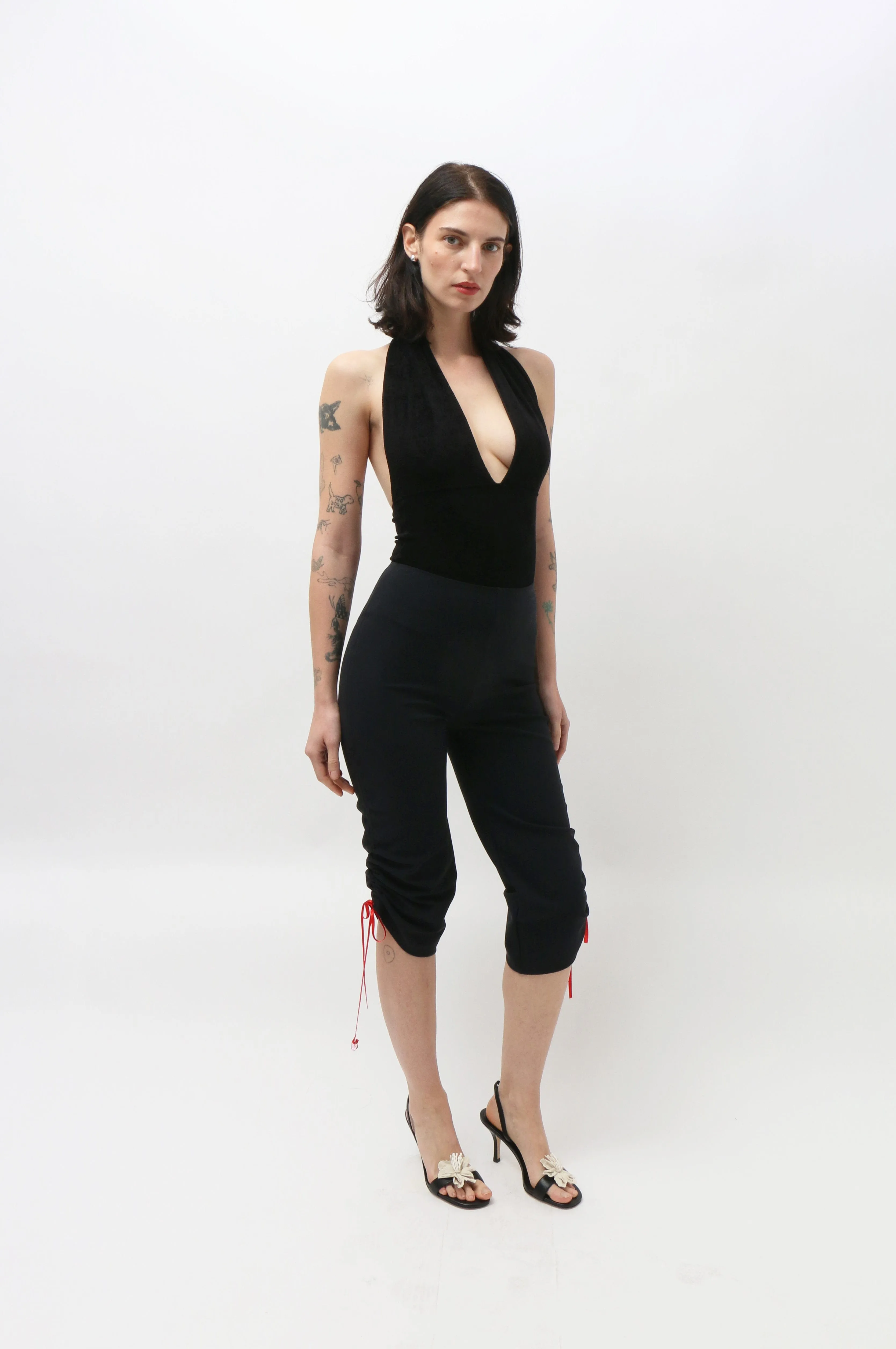 Black Gathered Capri