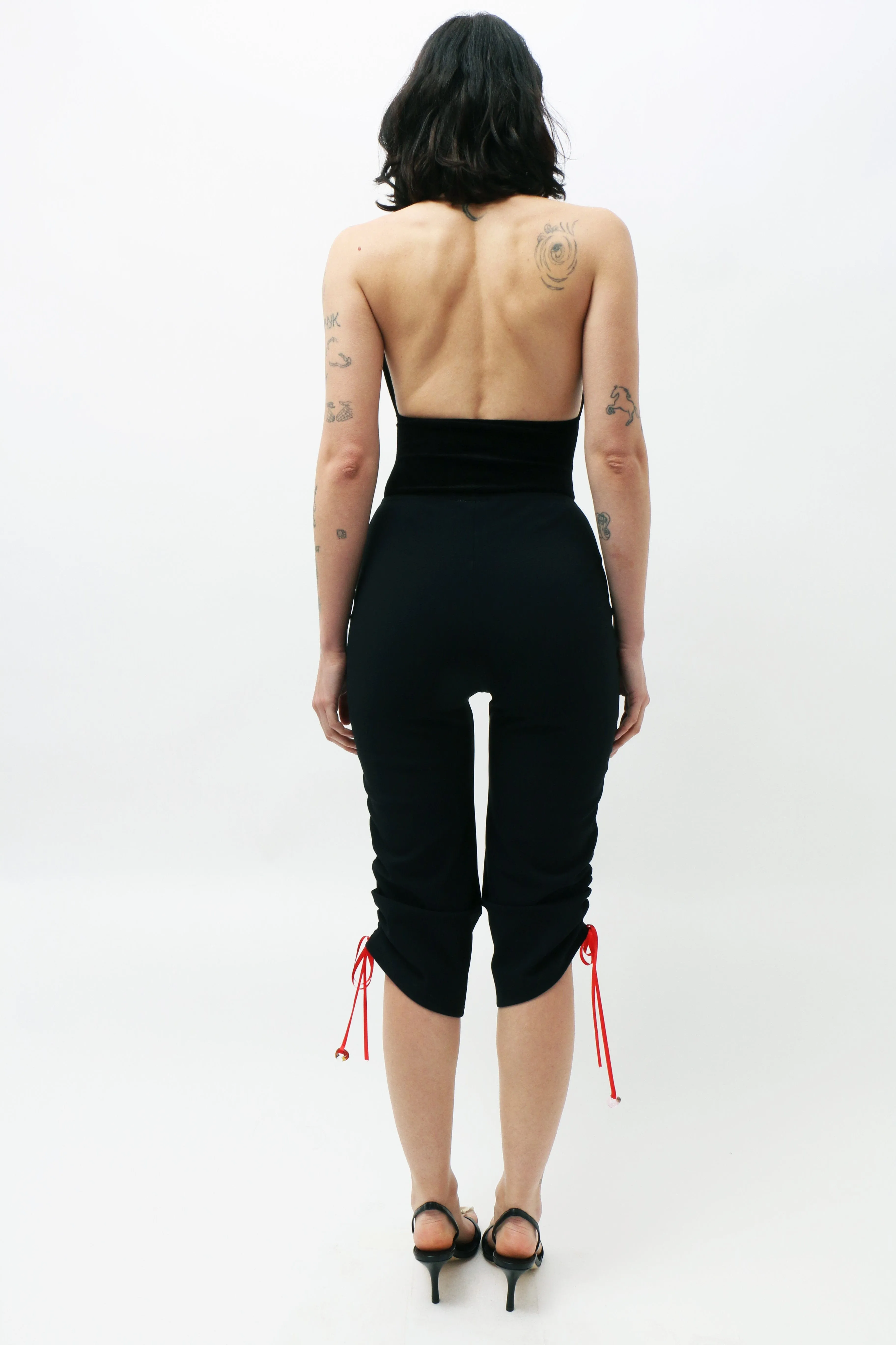 Black Gathered Capri
