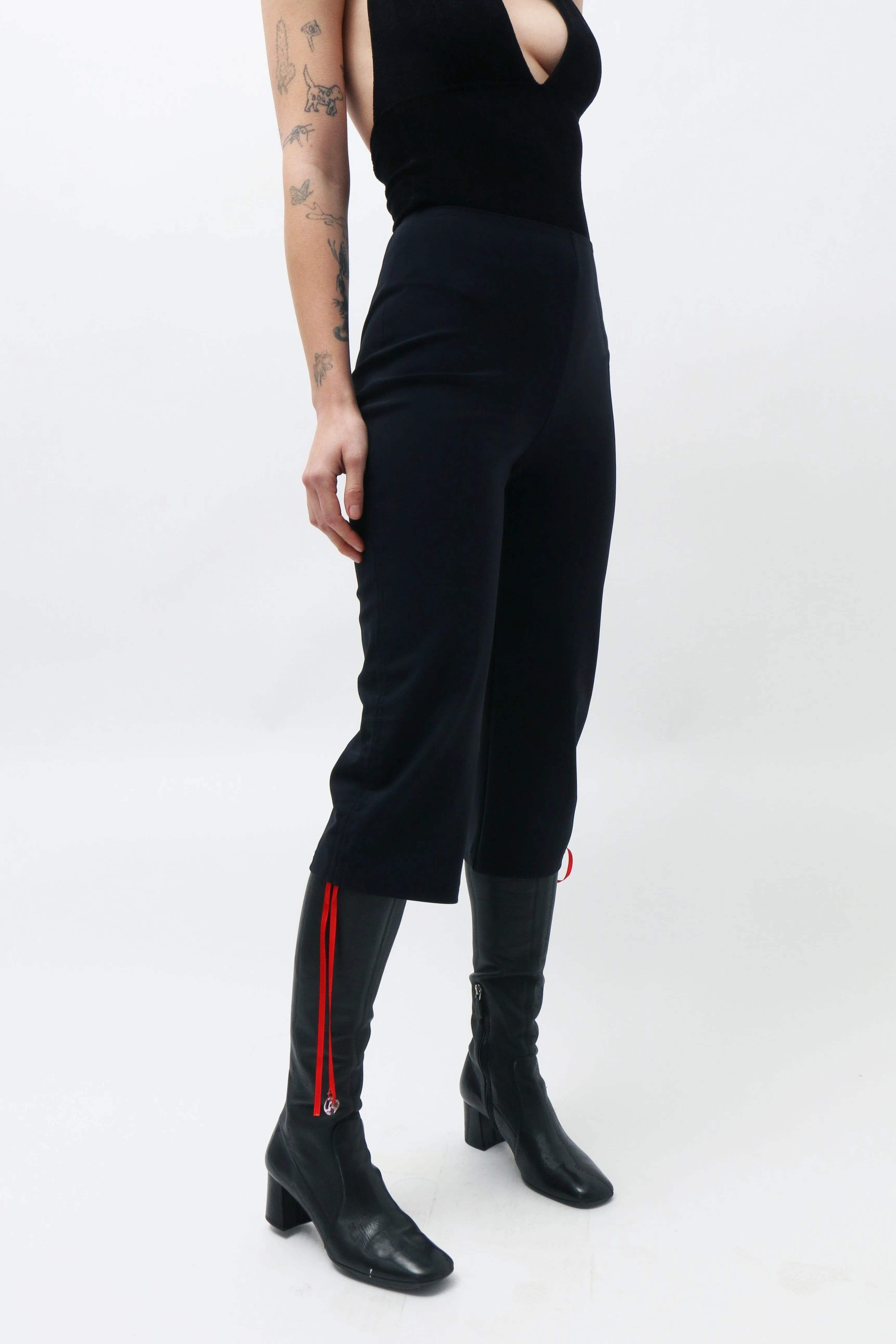 Black Gathered Capri