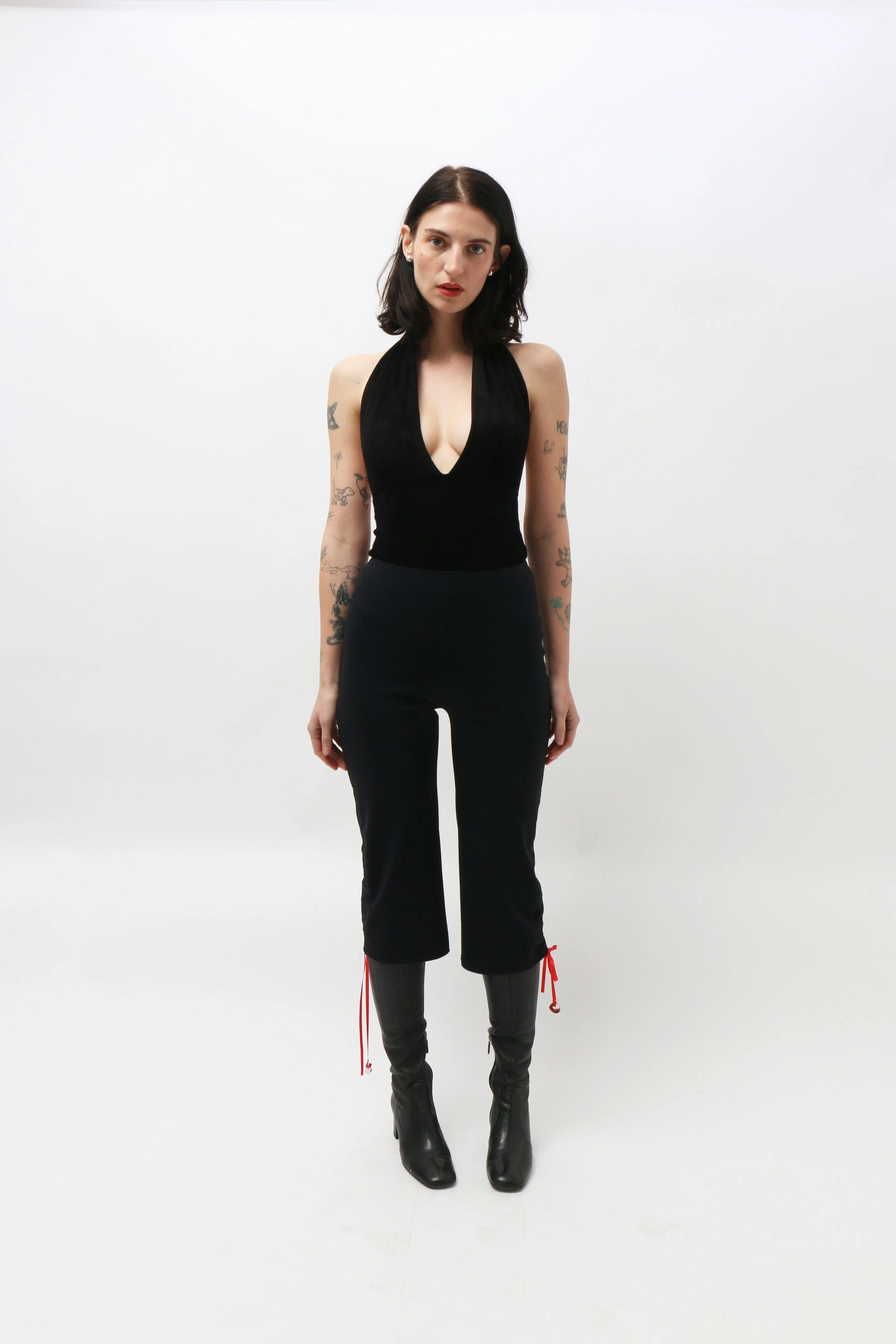 Black Gathered Capri