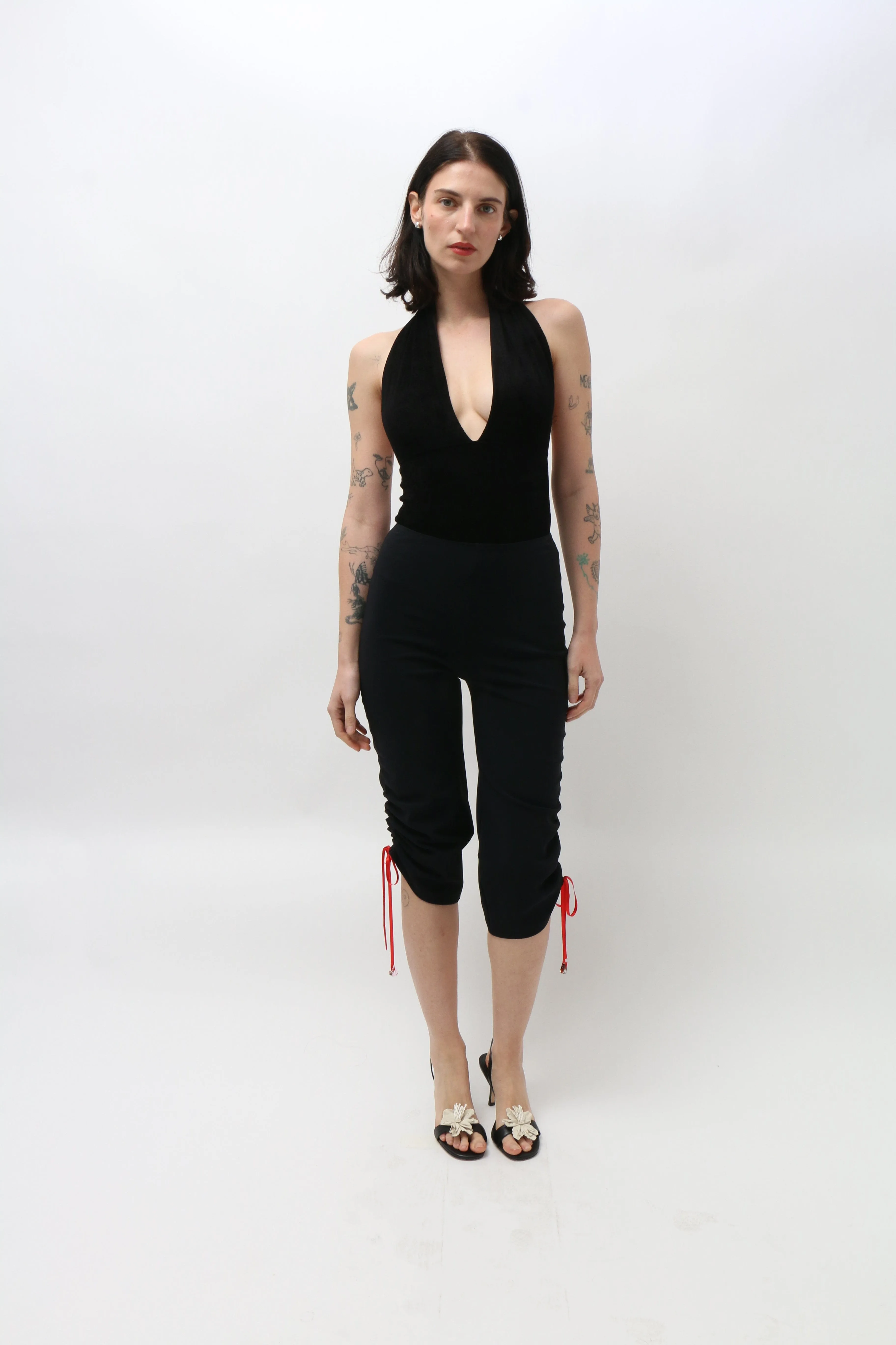 Black Gathered Capri