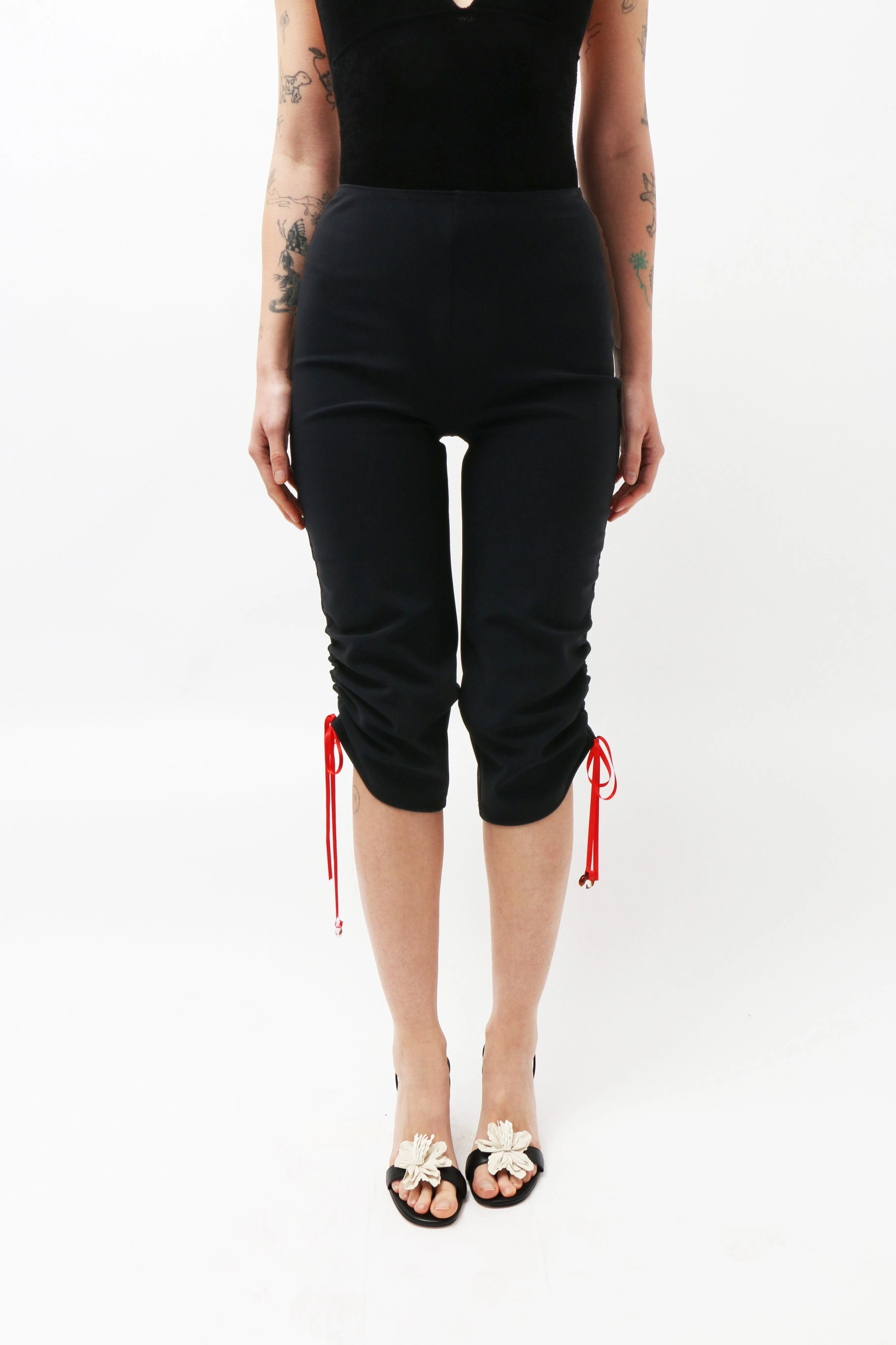 Black Gathered Capri