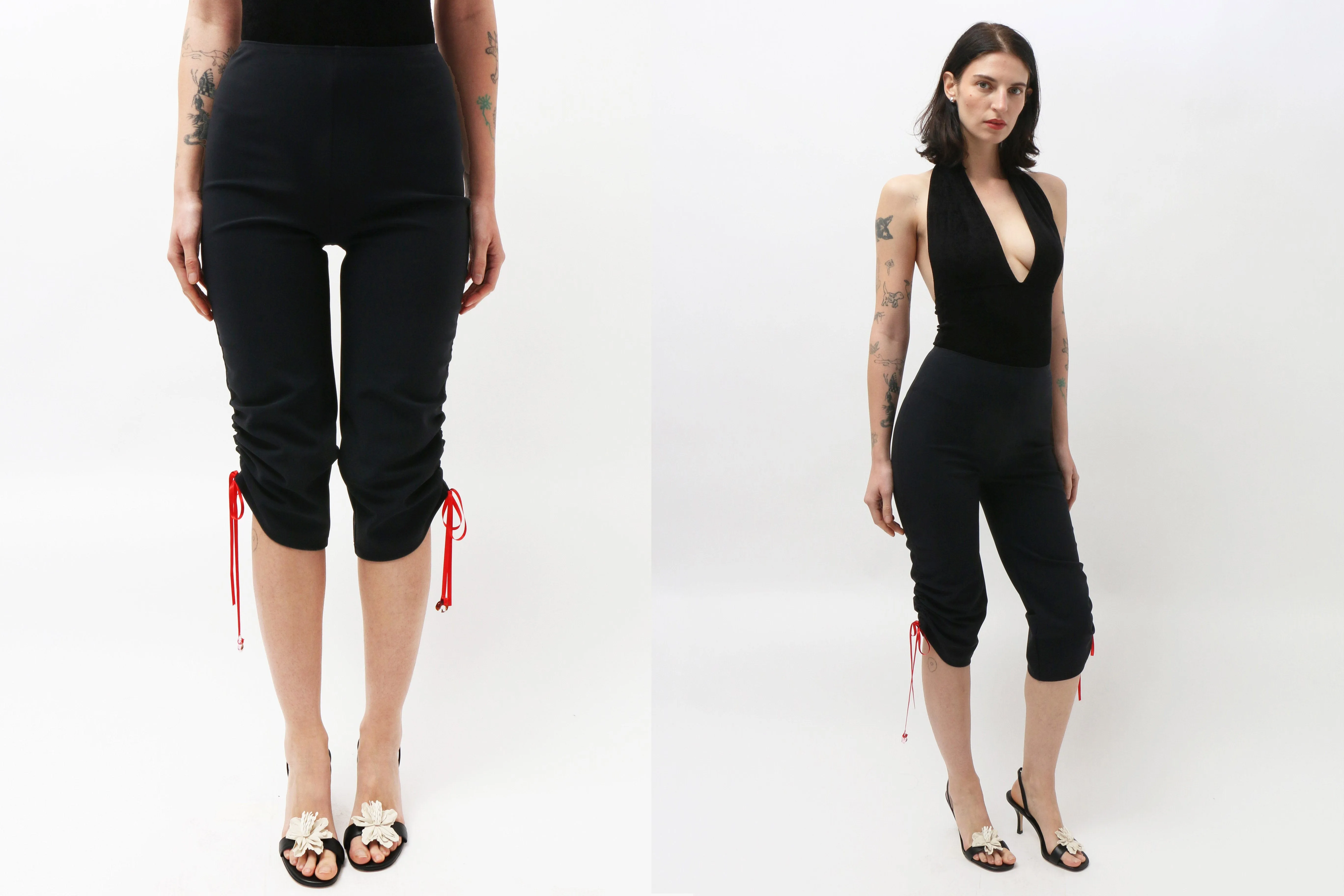Black Gathered Capri
