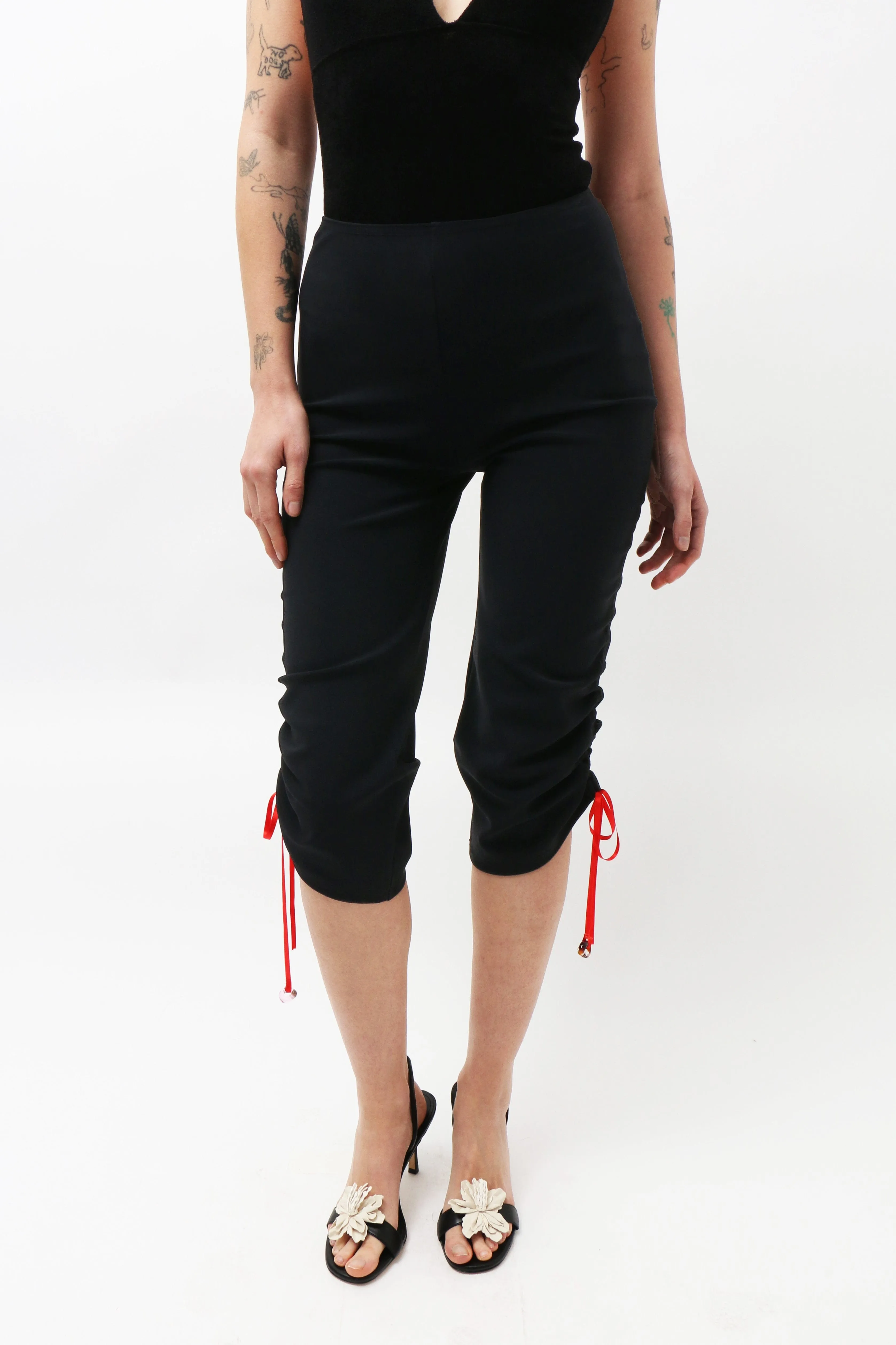 Black Gathered Capri