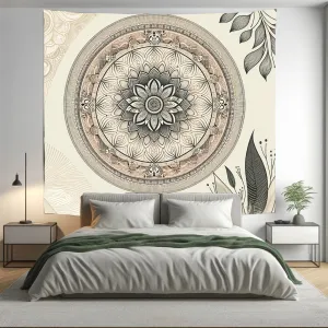 Bohemian Fair Cream Indian Mandala Tapestry Psychedelic Wall Hanging Boho Decor