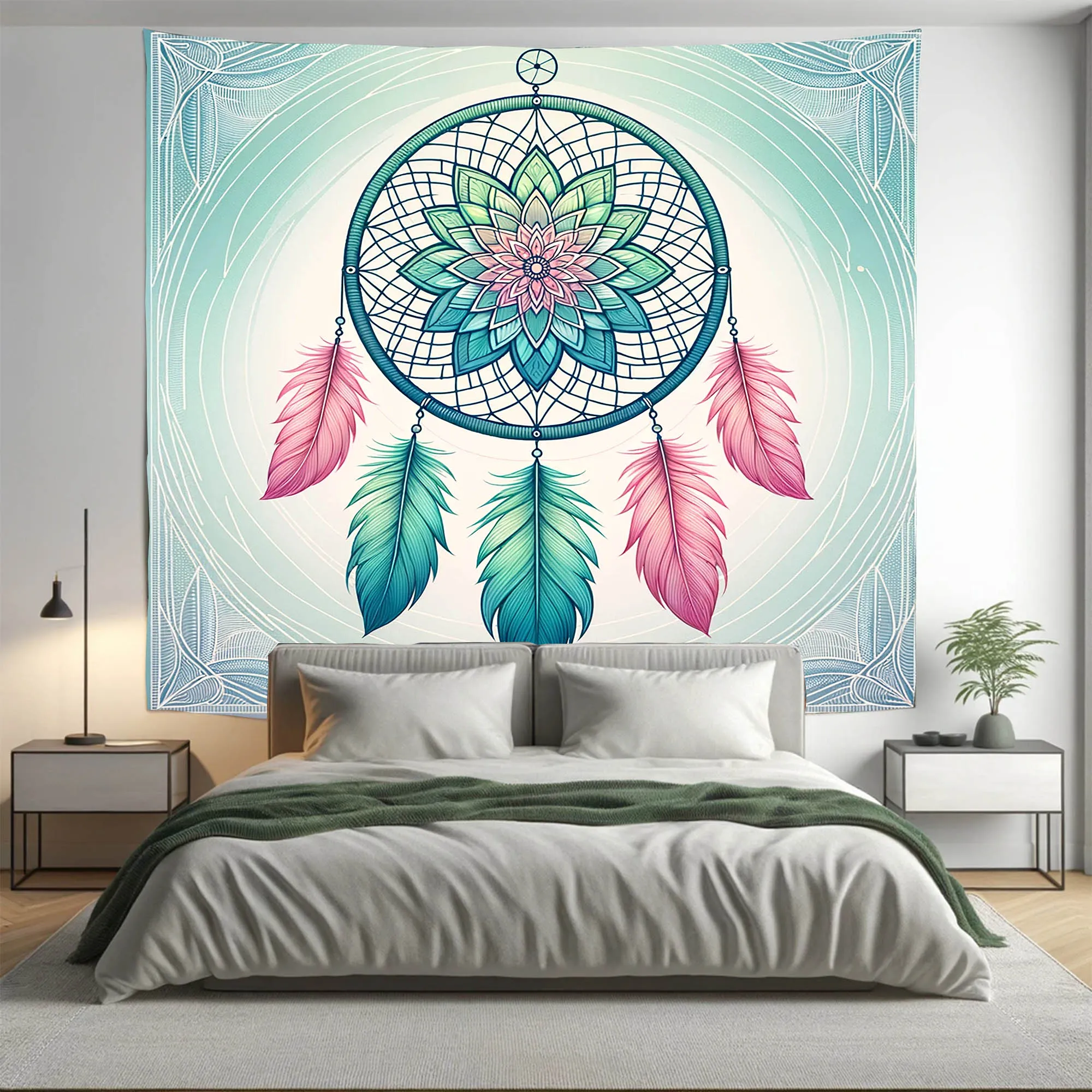 Bohemian Turquoise Dreamcatcher Mandala Tapestry Psychedelic Wall Hanging Boho Decor