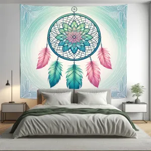 Bohemian Turquoise Dreamcatcher Mandala Tapestry Psychedelic Wall Hanging Boho Decor