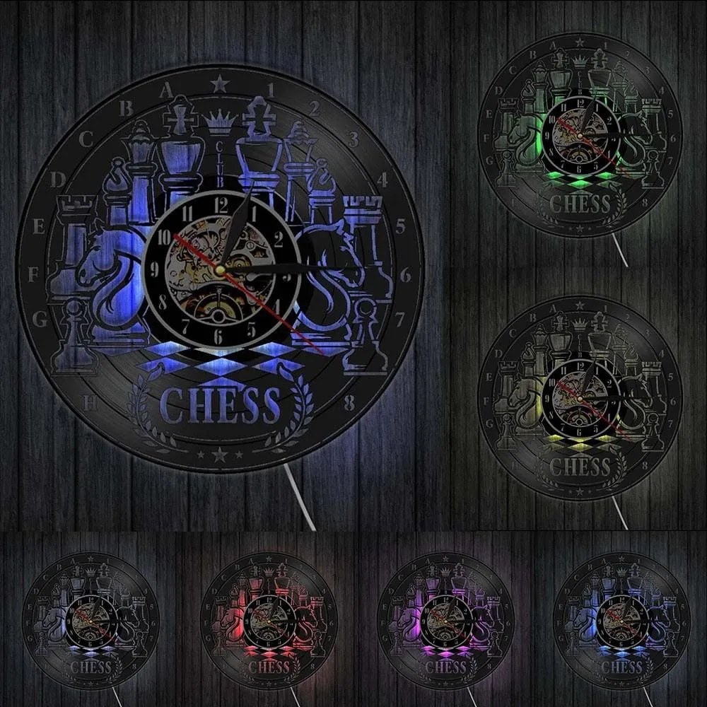 Chess Board Vinyl Record Lp Led Vinyl Record Wall Clock Chess Wall Art Home