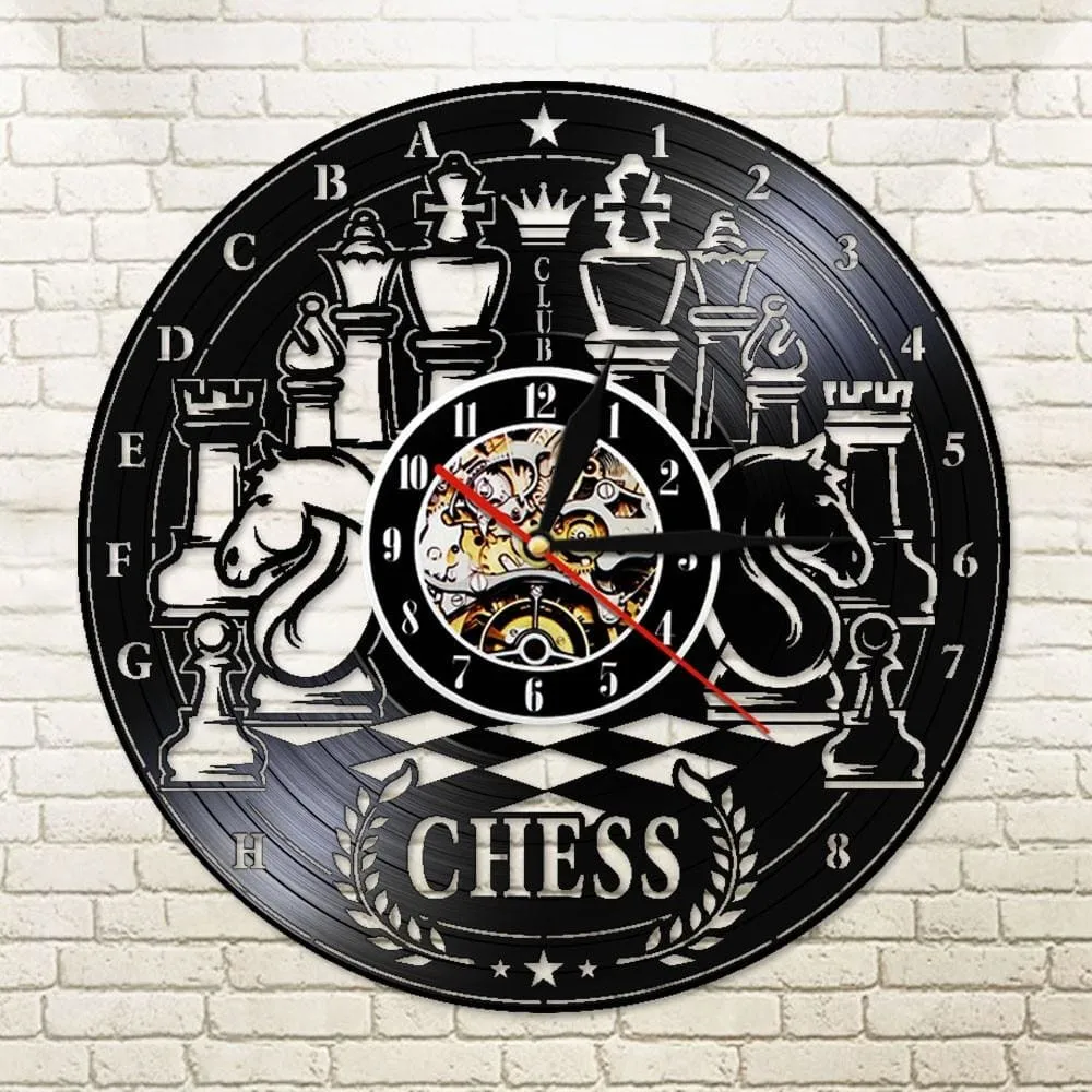 Chess Board Vinyl Record Lp Led Vinyl Record Wall Clock Chess Wall Art Home