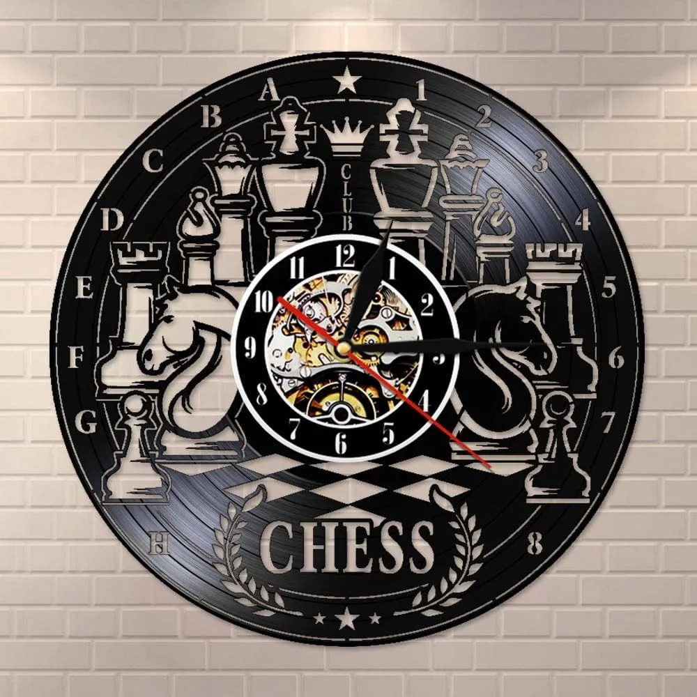 Chess Board Vinyl Record Lp Led Vinyl Record Wall Clock Chess Wall Art Home