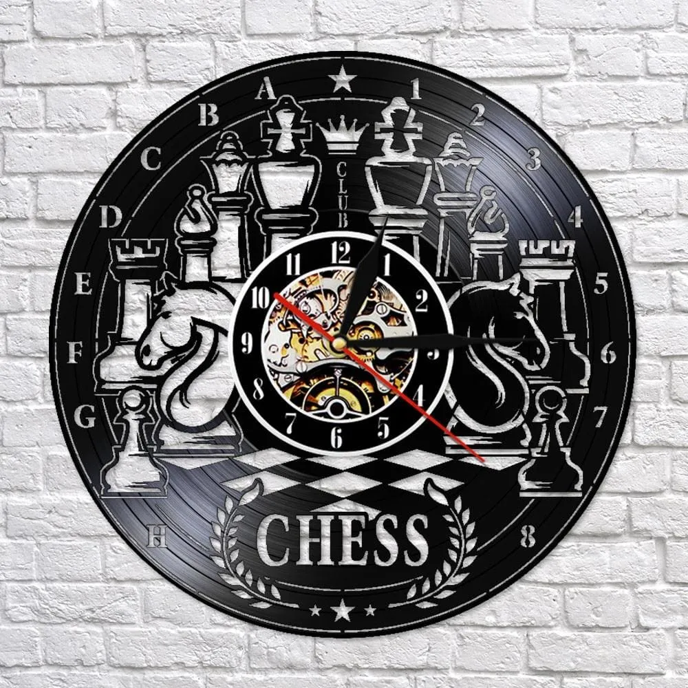 Chess Board Vinyl Record Lp Led Vinyl Record Wall Clock Chess Wall Art Home