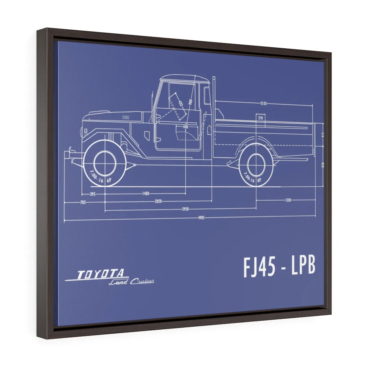 FJ45 Totota Land Cruiser Fine Art Framed Canvas Blueprint Gift for Man Cave Reefmonkey