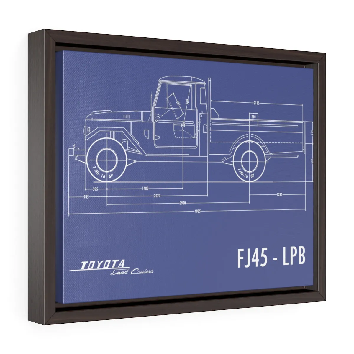 FJ45 Totota Land Cruiser Fine Art Framed Canvas Blueprint Gift for Man Cave Reefmonkey