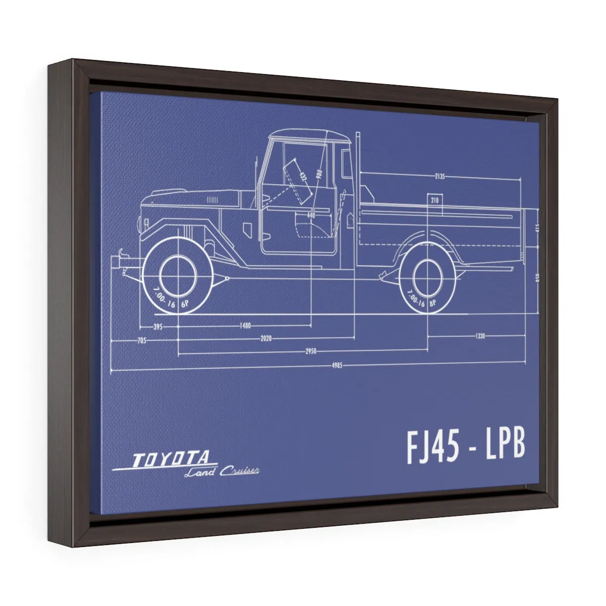FJ45 Totota Land Cruiser Fine Art Framed Canvas Blueprint Gift for Man Cave Reefmonkey