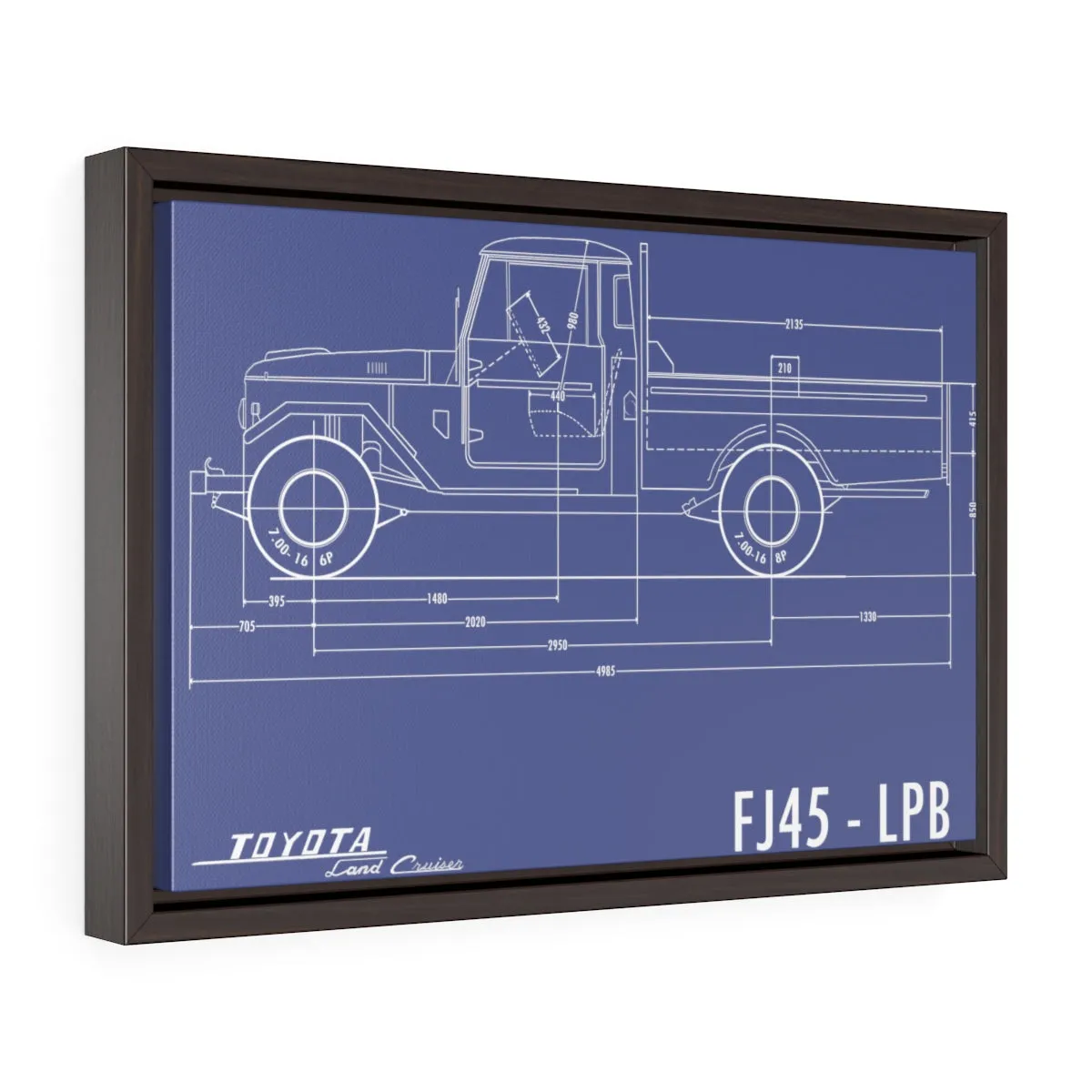 FJ45 Totota Land Cruiser Fine Art Framed Canvas Blueprint Gift for Man Cave Reefmonkey