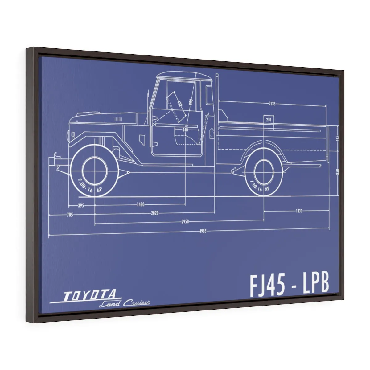FJ45 Totota Land Cruiser Fine Art Framed Canvas Blueprint Gift for Man Cave Reefmonkey
