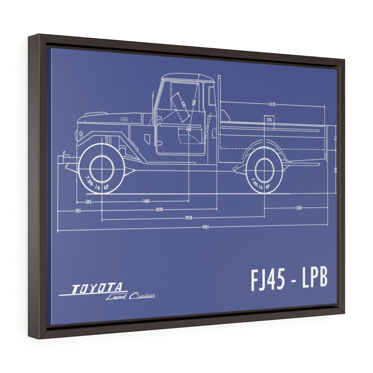 FJ45 Totota Land Cruiser Fine Art Framed Canvas Blueprint Gift for Man Cave Reefmonkey