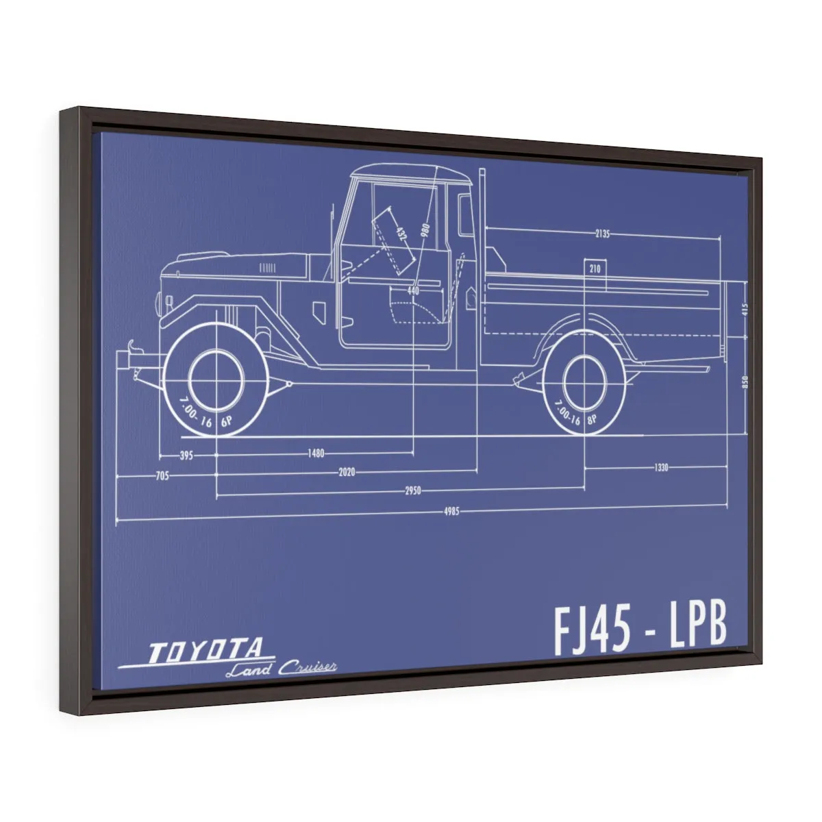 FJ45 Totota Land Cruiser Fine Art Framed Canvas Blueprint Gift for Man Cave Reefmonkey
