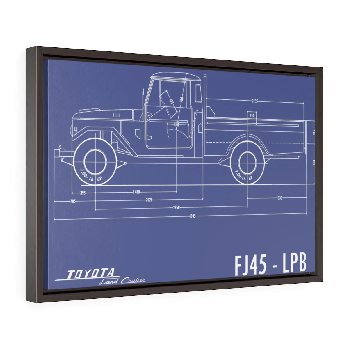 FJ45 Totota Land Cruiser Fine Art Framed Canvas Blueprint Gift for Man Cave Reefmonkey