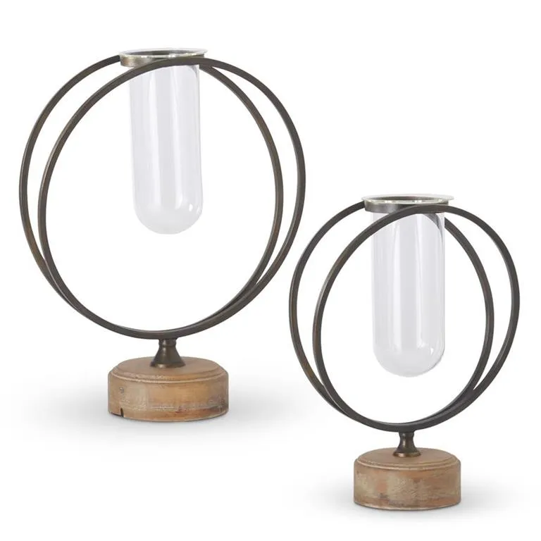 Glass Test Tube Vases in Round Metal Frame - 2 Sizes