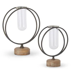 Glass Test Tube Vases in Round Metal Frame - 2 Sizes