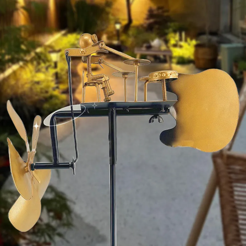 Handmade Metal Drummer Windmill Ground-Plug Decoration
