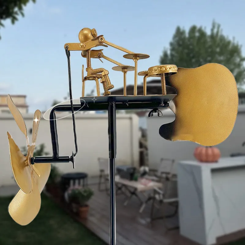 Handmade Metal Drummer Windmill Ground-Plug Decoration