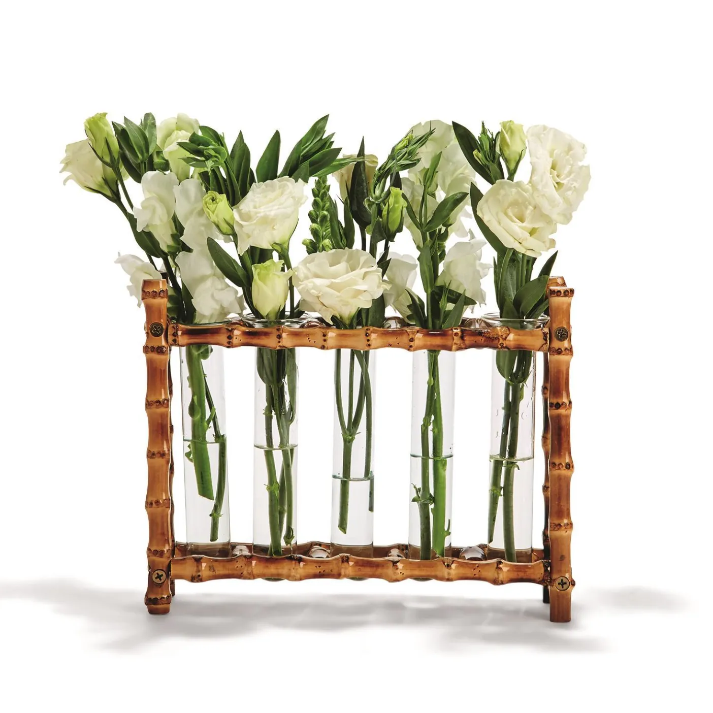 natural bamboo vase includes 5 glass tubes