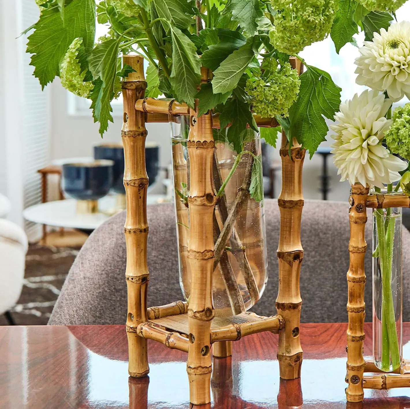 natural bamboo vase with glass vessel