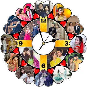 Shri Kanth Art® Personalized Wedding Photo Collage Clock Shape Ideal for Husband & Fiance Gift Best Memories Photo Frame Wall Art Decor Gift-(Frame Size 12 x 12 Inch) , Synthetic wood , Multicolor