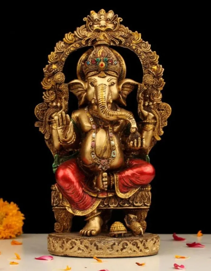Vinayaka , Beautiful Resin Ganesha Statue in Metal Finish-RAJ001GS
