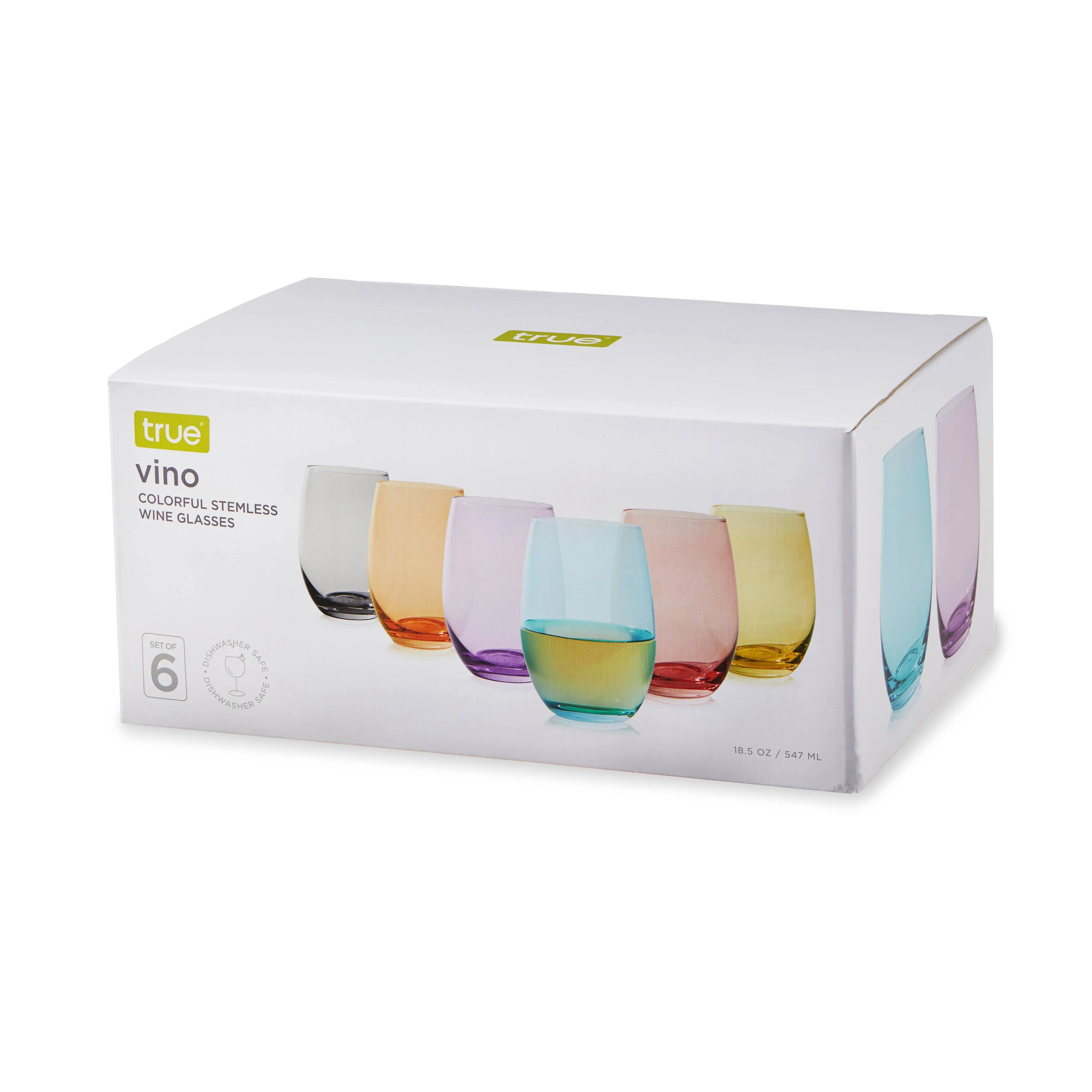 Vino Colorful Stemless Wine Glasses Set of 6