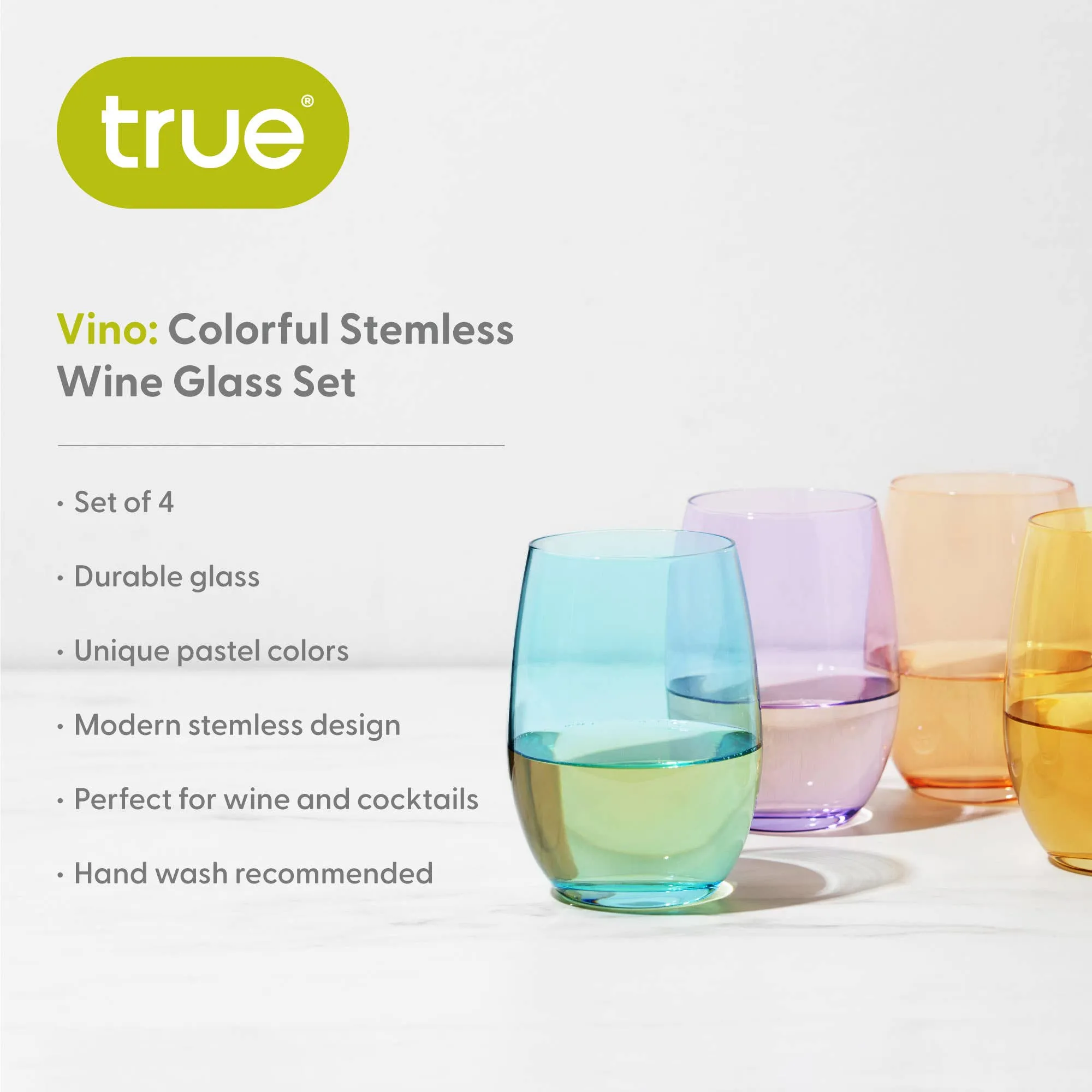 Vino Colorful Stemless Wine Glasses Set of 6