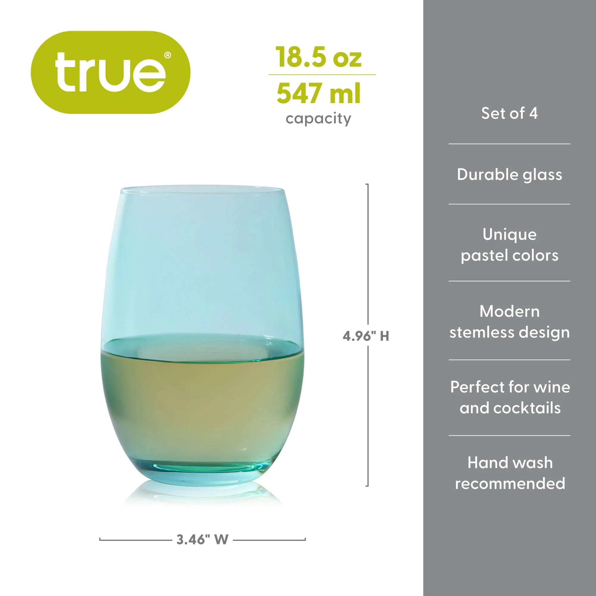 Vino Colorful Stemless Wine Glasses Set of 6