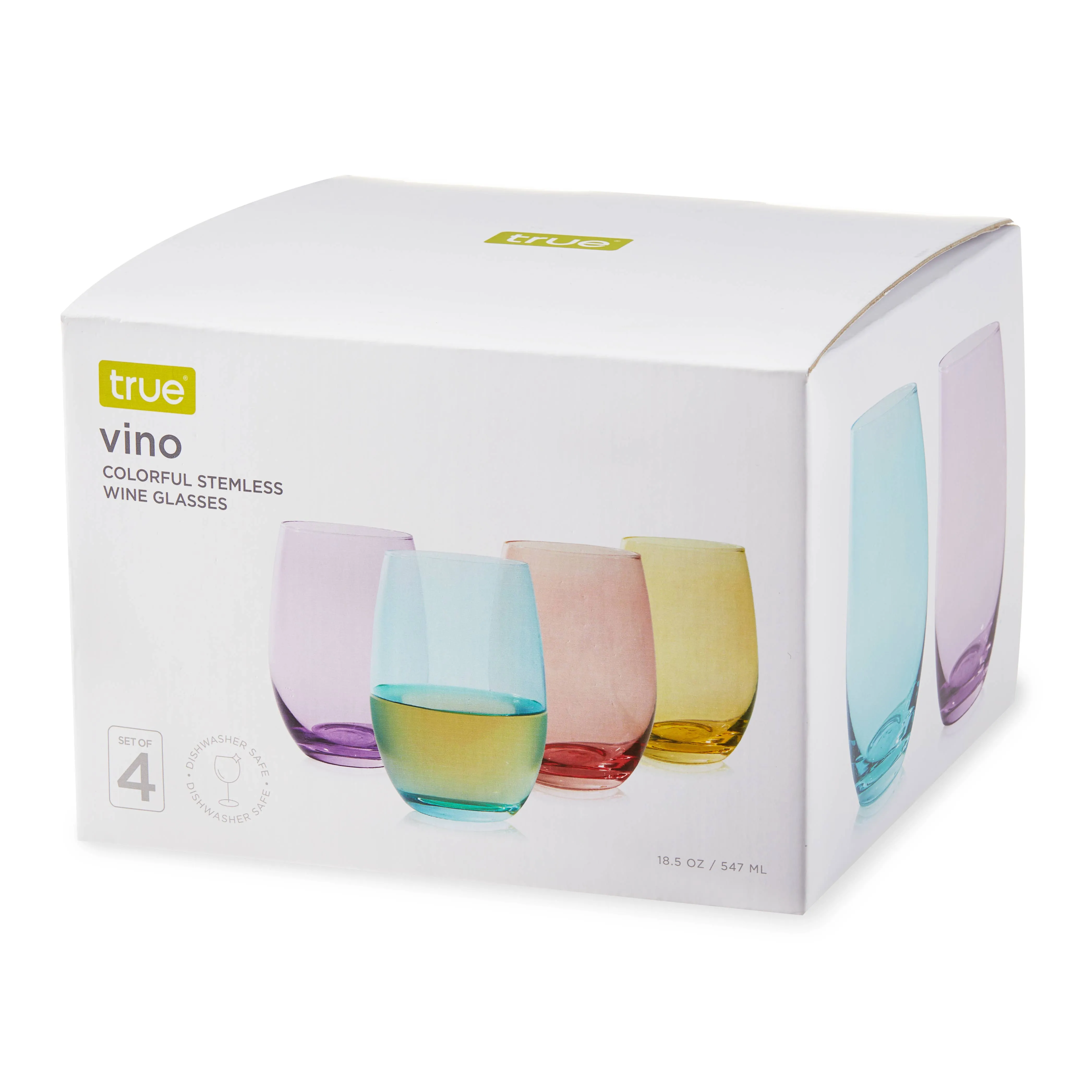 Vino Colorful Stemless Wine Glasses Set of 6