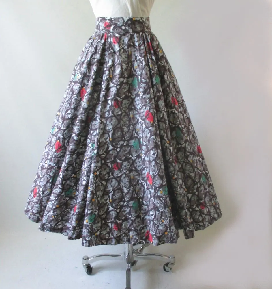 Vintage 50's Abstract Yellow Aqua Red Full Circle Skirt S